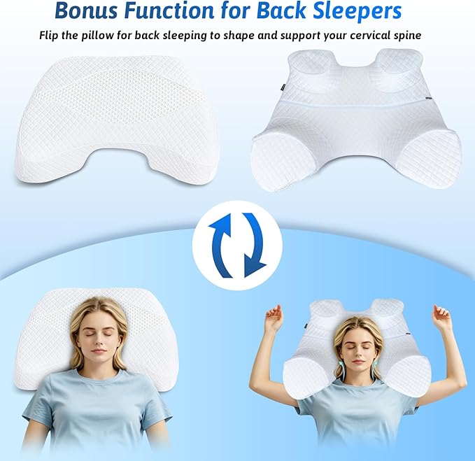 Side Sleeper Pillow with Arm Hole, Shoulder Relief System, Arm Pillow for Neck and Shoulder Pain, Premium Memory Foam, Suitable for Side, Back and Stomach Sleepers - White, 6in Height