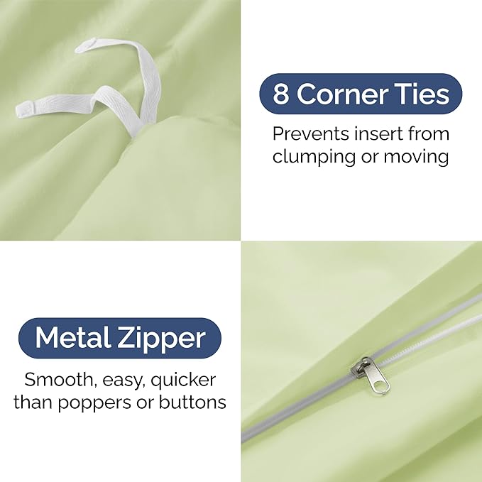 Duvet Cover Cal King Size Set - Extra Soft Cal King Duvet Cover 104" x 98" with 2 Pillow Shams - Hotel Luxury, Easy Care & Fade Free w/ Zipper Closures & Ties - Comfy & Breathable (Light Sage Green)