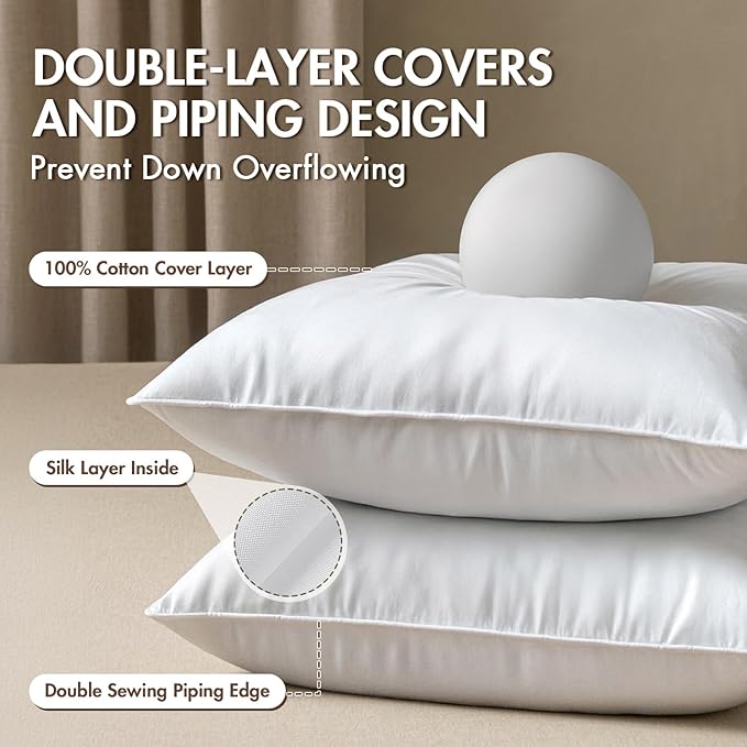 MIULEE 20x20 Pillow Inserts, Pack of 2 Down Feather Premium Throw Pillows with Cotton Fabric for Bed Couch Living Room Sofa