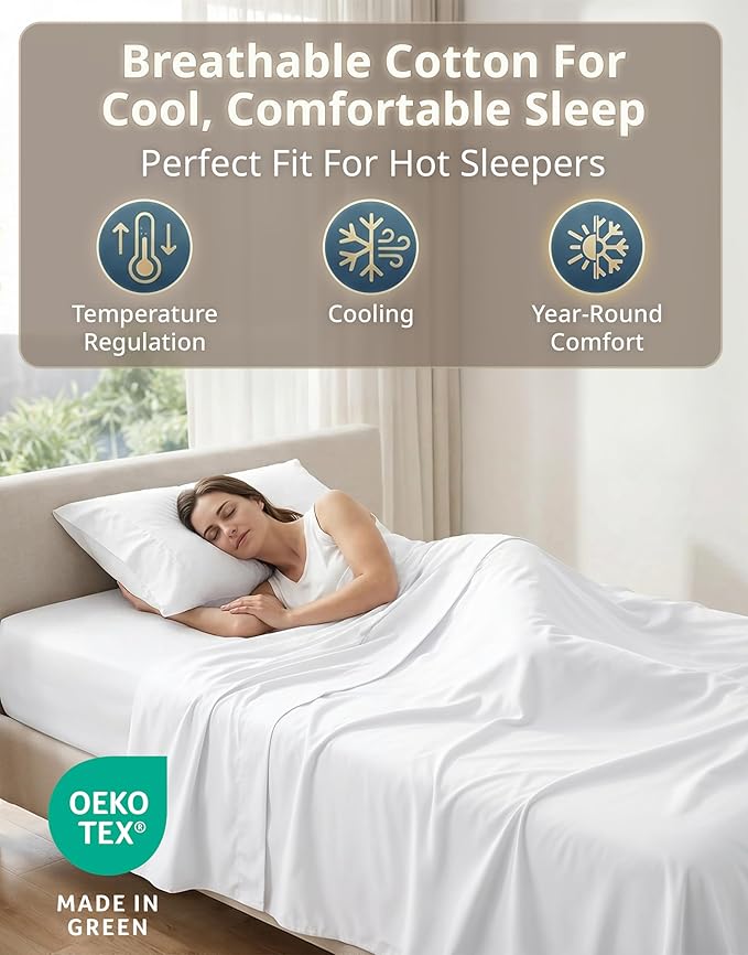 LANE LINEN Twin Sheets Set - 600 Thread Count Premium Sateen Weave for Gentle Feel On Your Skin - 100% Cotton Sheet Set for Hotel Quality Softness - Fits Mattresses Upto 15'' Deep - White