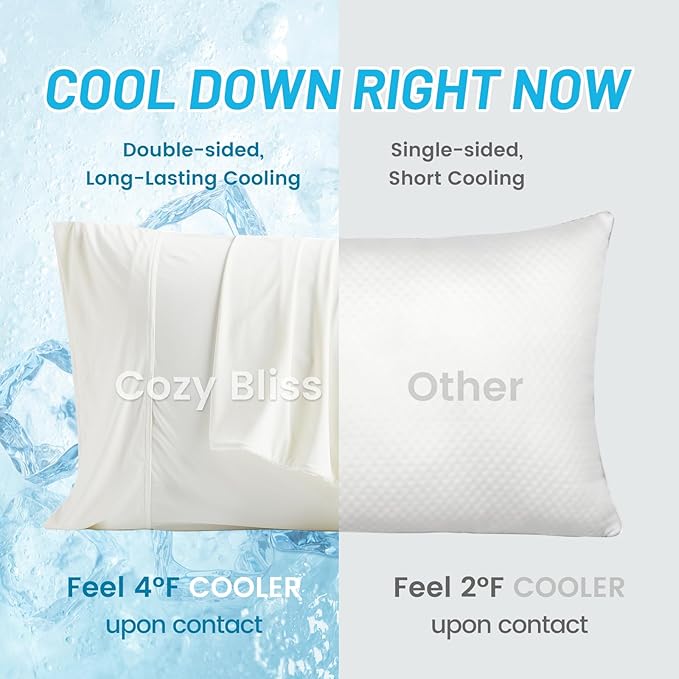 Cozy Bliss Cooling Pillow Cases for Hot Sleepers, Q-Max>0.45, King Size Set of 2, Soft & Silky Pillow Covers with Envelope Closure,Gift, Off White, 20x36 Inches