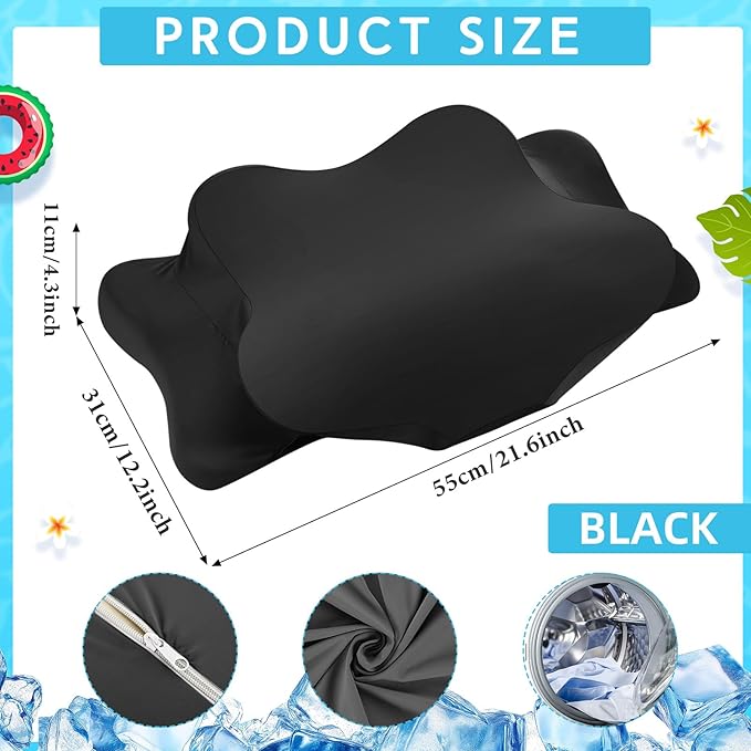 Hahafelt Cooling Cervical Neck Pillowcase Cover (Only Pillow Case) Ergonomic Pillowcase with Zipper Breathable Contour Pillow Cover for Side Back Stomach Sleepers(Black,Standard Size)