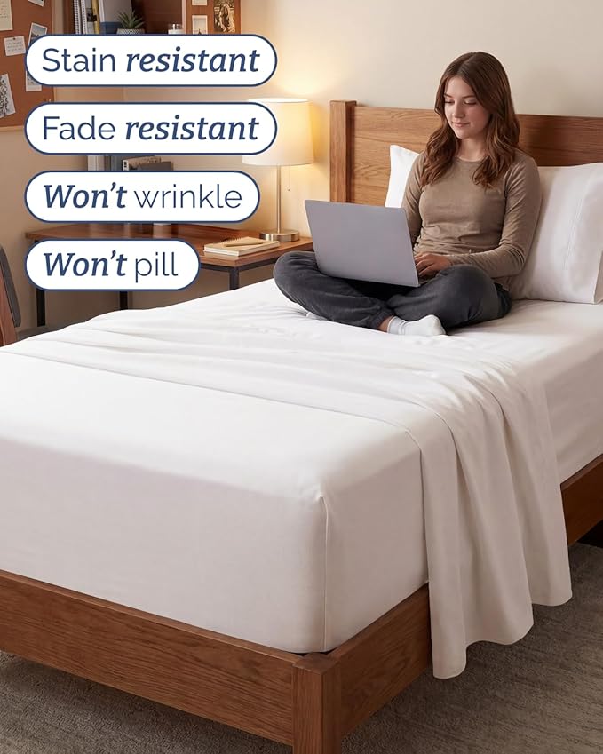 Extra Deep Twin XL Sheet Set - 3 Piece Breathable & Cooling Bed Sheets - Easily Fits 18 to 24 inch Mattress - Soft, Wrinkle & Fade Free with Extra Deep Pockets - Hotel Luxury Bedding - Antique White