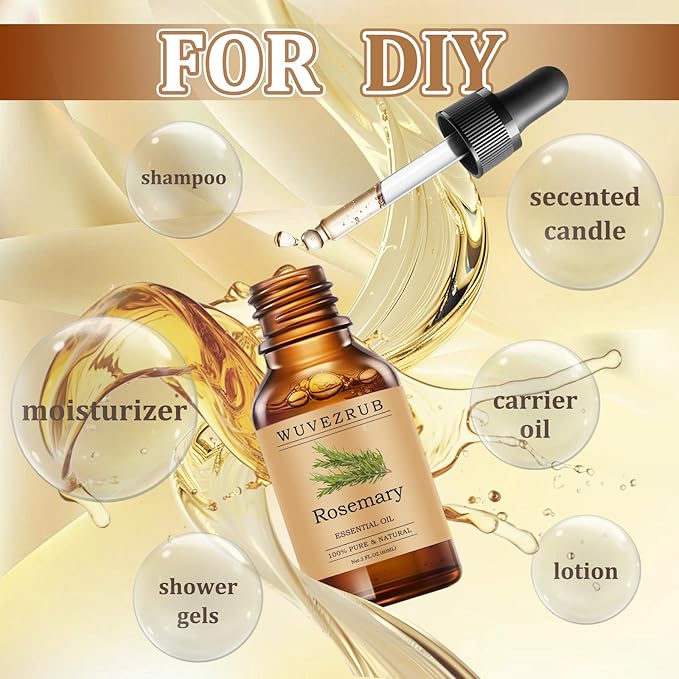 Rosemary Essential Oils 60ML, Pure Rosemary Essential Oil for Aromatherapy Diffuser - 2 Fl Oz