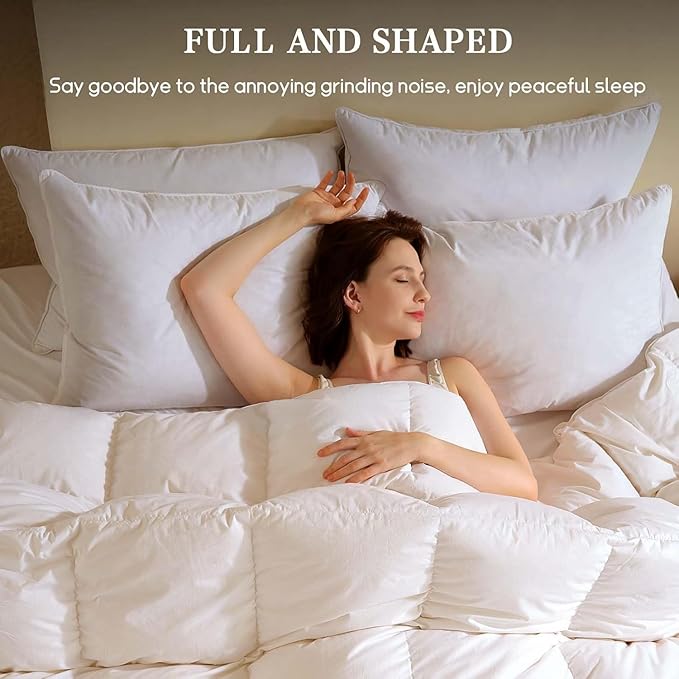 BHZ Goose Down Feather Pillows Queen Size Set of 2, Hotel Collection Bed Pillows for Sleeping Medium Firm Soft Support Pillow for Side and Back Sleepers