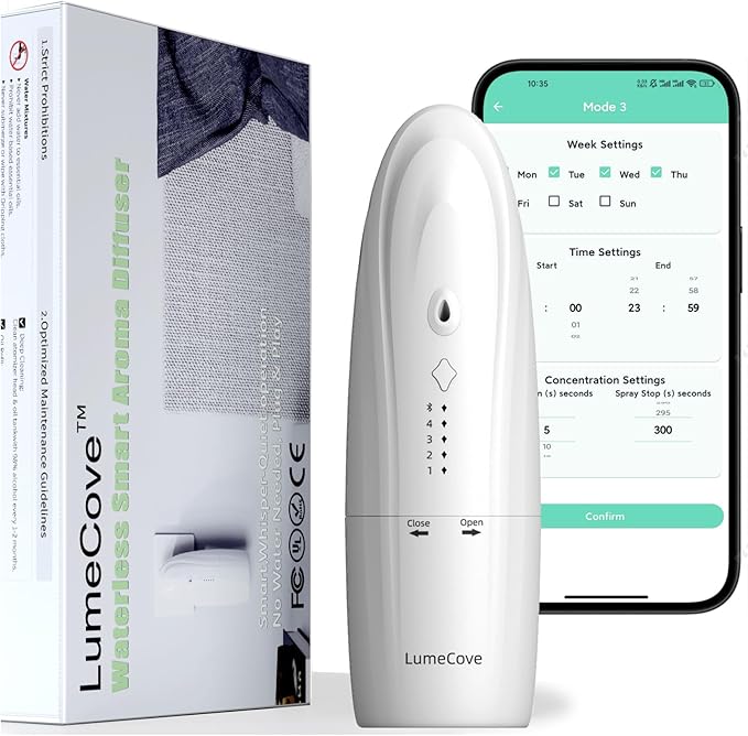 Plug in Waterless Essential Oil Diffuser Smart App & Bluetooth Control Scent Machine Home Fragrance Atomizer, White