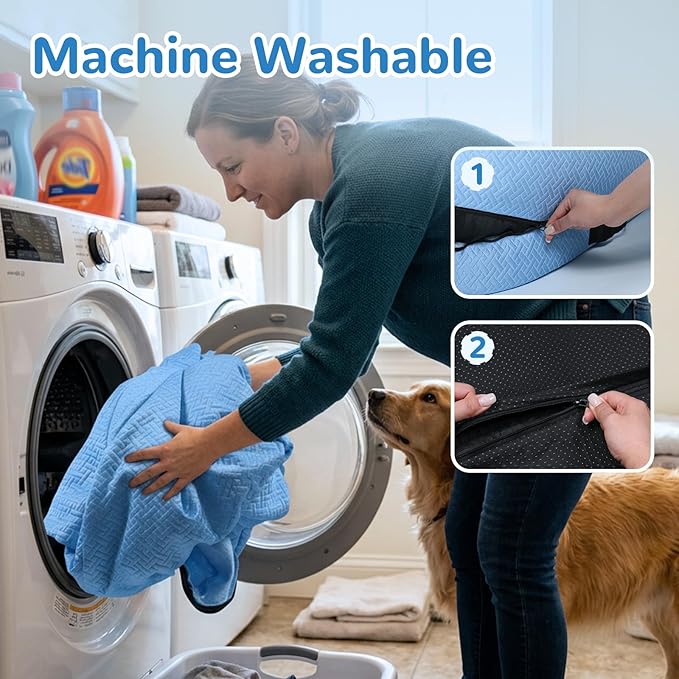 YAEM Cooling Dog Bed for Humans, 71"x45"x12" Breathable Human Dog Bed for Adults, Waterproof Giant Pet Beds with Washable Cover & Non-Skid Bottom, Ocean Blue