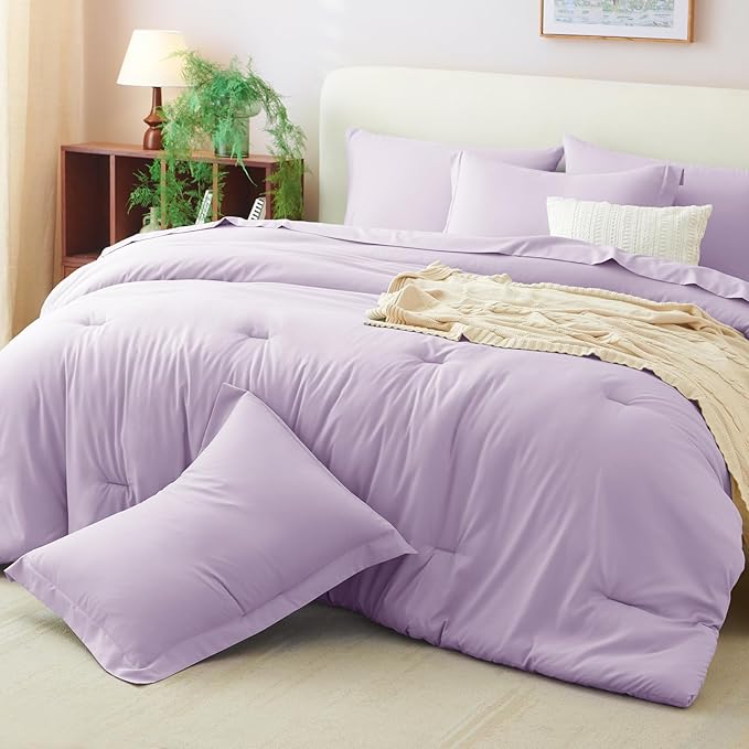 CozyLux Full Size Comforter Sets Lavender, 7 Pieces Bed in a Bag Full Comforter Set with Sheets, Light Purple Luxury Soft Bedding Set with Down Alternative Comforter, Sheets, Pillowcases & Shams