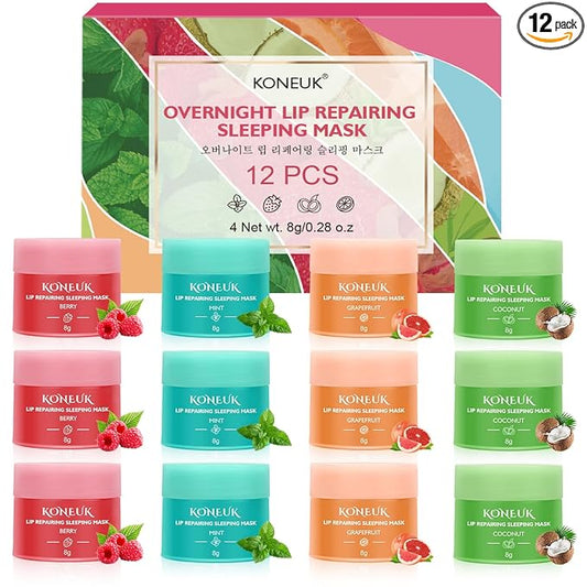 12 Pack Lip Sleeping Mask Set, Overnight Lip Treatment, Nourish and Hydrate Lip Mask With Vitamin C and Coconut Oil, Lip Balm for Dry Lips, Reduce Lip Lines and Improve Lip Color