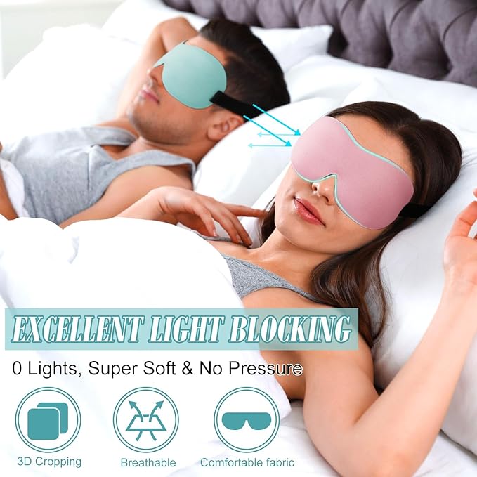 Bencailor 8 Pcs Sleep Mask for Side Sleeper 3D Eye Masks for Sleeping Blackout Eye Cover Shade Night Blindfold with Adjustable Strap for Women Men Sleeping Game Gifts(Medium,Solid Color)