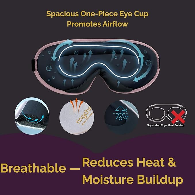 Ringchan Sleep Masks for Women Lash Friendly - 100% Blackout Eye Masks for Sleep - Zero Eye Pressure Sleeping Mask for Naps, Travel & Meditation, Adjustable & Soft - Dusty Rose Pink