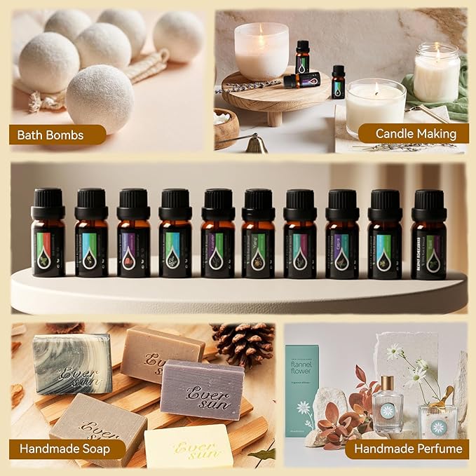 Essential Oils Set, 20 x 10ML Essential Oil Gift for Diffuser, Massage, Humidifiers, Sleep, Refreshing, Cars & Home Products, Eucalyptus, Lavender, Peppermint, Tea Tree More Aromatherapy Oil