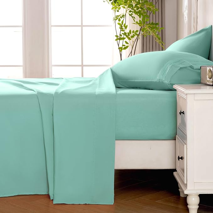 ROSE&RISY Light Green Twin Sheet Set, 3 Pieces Soft Bedding Sheet Set, Breathable and Cooling,Includes Fitted, Flat, Pillow Cases - Deep Pocket (Light Green, Twin)