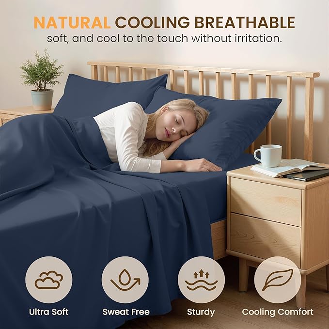 Twin Size 3 Piece Bed Sheet Set - Ultra Imitation Cotton-Premium Breathable & Cooling Sheets - Hotel Luxury Bed Sheets Deep Pocket up to 15"- Wrinkle, Fade, Stain Resistant (Navy Blue, Twin)