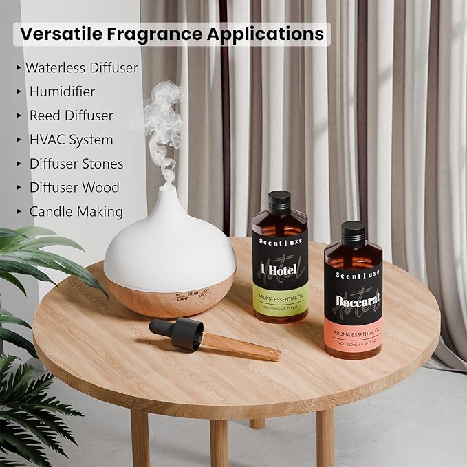 Hotel Scents Baccarat Diffuser Oil 8.45 Fl Oz (250ml), Home Luxury Aroma & Hotel Fragrance Essential Oil - for Aromatherapy Diffuser - Bigger Bottle, Longer Lasting Air Freshener