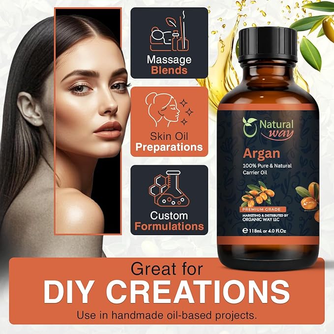 Argan Carrier Oil for Face, Hair, Nails and Dry Skin | Natural Aroma Oil for Home Fragrance, DIY Beauty Blends & DIY Candle Making, Long Lasting Scent for Office, Bedroom Scent 4 Fl Oz (120 mL)