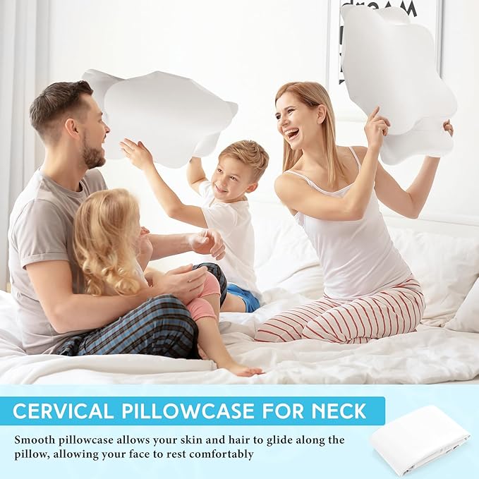 Hahafelt Cooling Cervical Neck Pillowcase Cover (Only Pillow Case) Ergonomic Pillowcase with Zipper Breathable Contour Pillow Cover for Side Back Stomach Sleepers(White,Queen Size)