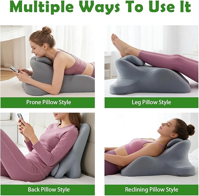 RSN Ergonomic Memory Foam Wedge Pillow, 27° Angled Support for Neck, Back, Waist & Leg Pain Relief, Multi-Position Prone Pillow with Removable Cover (Green, OneSize)
