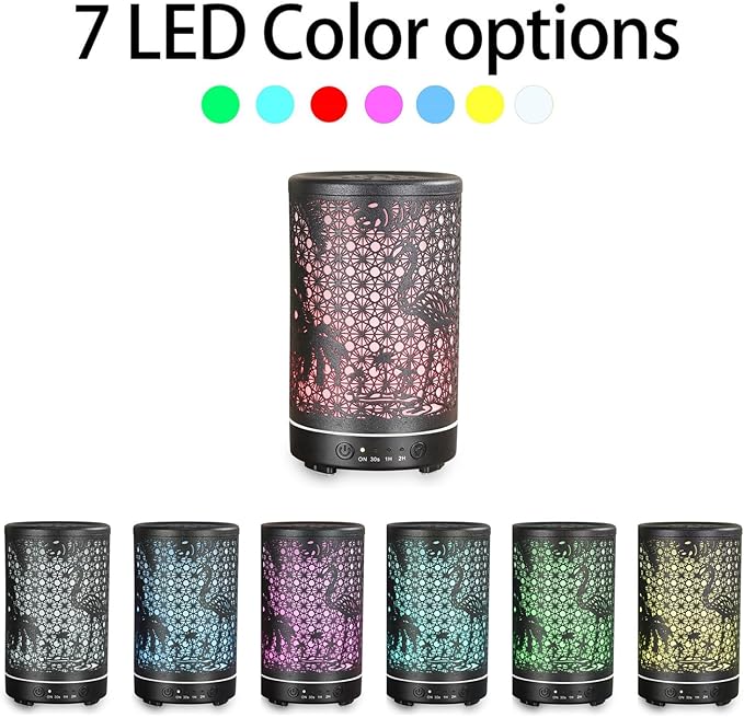 Flamingo Essential Oil Diffuser, 100ML Aromatherapy Diffuser Humidifiers for Bedroom, 7 Color Mood Lights, Waterless Auto-Off, for Bedroom, Office (Black)