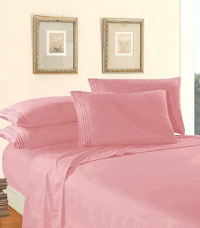 Elegant Comfort Luxury 1500 Premium Hotel Quality Microfiber 4-Piece Sheet Set - Wrinkle Resistant, All Around Elastic Fitted Sheet, Deep Pocket up to 16", Twin/Twin XL, Dusty Rose