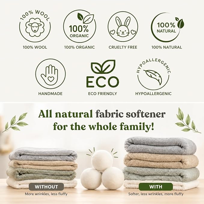 Wool Dryer Balls & Essential Oils for Laundry Bundle – 6 XL Animal Reusable Dryer Balls with 6 Pack Essential Oils for Dryer Balls, Diffusers & Natural Fabric Softening