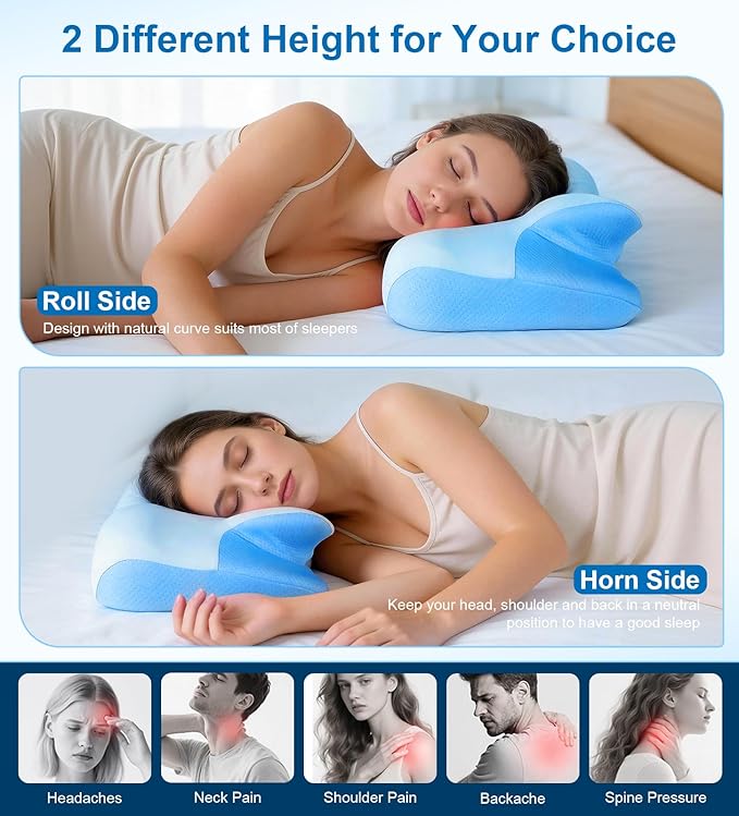 Cervical Neck Pillow for Sleeping, Ergonomic Side Sleeper Pillow for Neck Pain Relief, Adjustable Orthopedic Contour Cooling Mellow Cloud Align Pillows for Side/Back/Stomach Sleepers