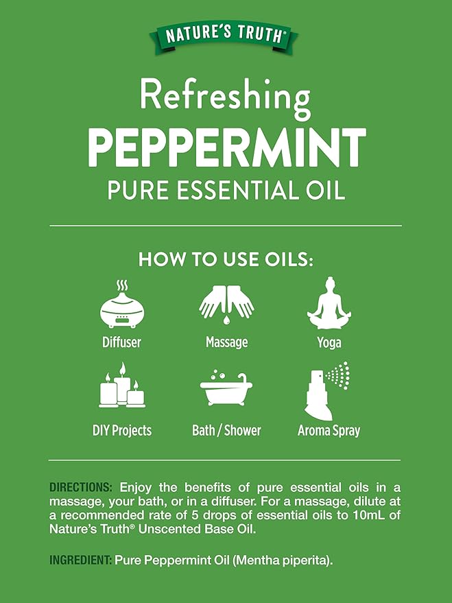 Nature's Truth Peppermint Essential Oil | 15 mL | Invigorating Peppermint Scent | for Diffusers and Aromatherapy | Plant Based, Non-GMO & Gluten Free