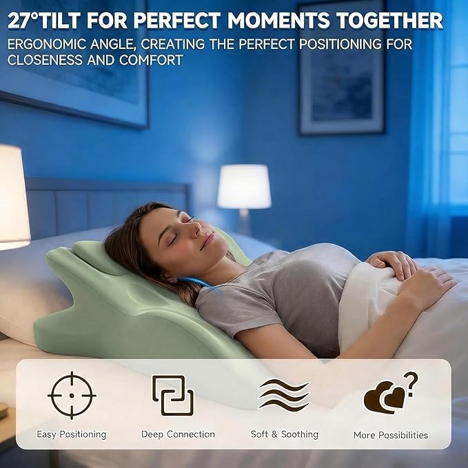 Ergonomic Memory Foam Wedge Pillow, Contoured Support Pillows, 27° Angled Support for Waist and Neck, Multi-Position Support Pillow (Green-1)