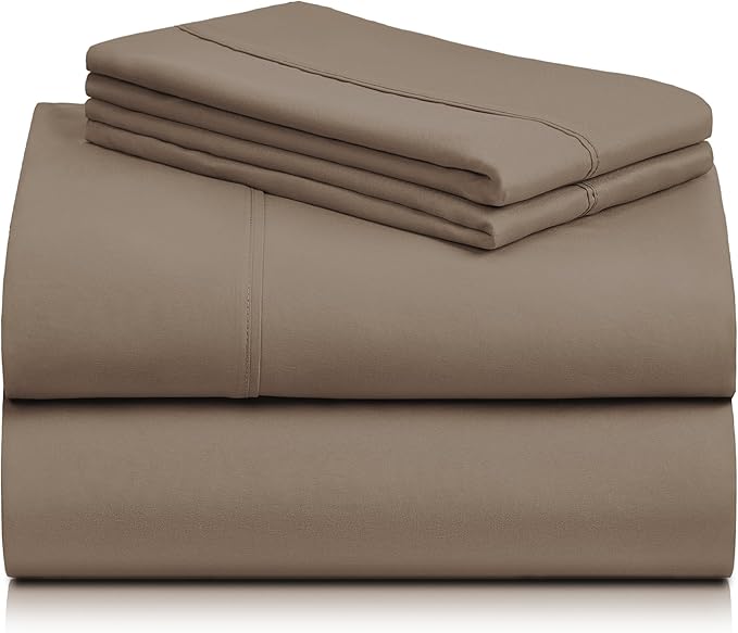 LuxClub 4 PC Full Sheet Set, Breathable Luxury Bed Sheets, Deep Pockets 18" Wrinkle Free Cooling Bed Sheets Machine Washable Hotel Bedding Silky Soft - Dark Khaki Full