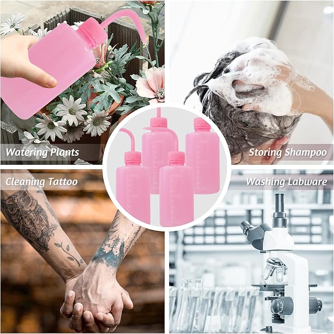 4 Packs Tattoo Wash Bottle Water Squirt Squeeze Diffuser Bottles (Pink, 250ml)