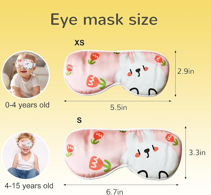 100% Silk Sleep Mask for Kid, Extra Wide Adjustable Velcro Strap, 100% Block Light, Travel Essential for Flight and Roadtrip. Cute Soft Breathable Kids Eye Masks for Sleep Aids. (Bunny, Small)