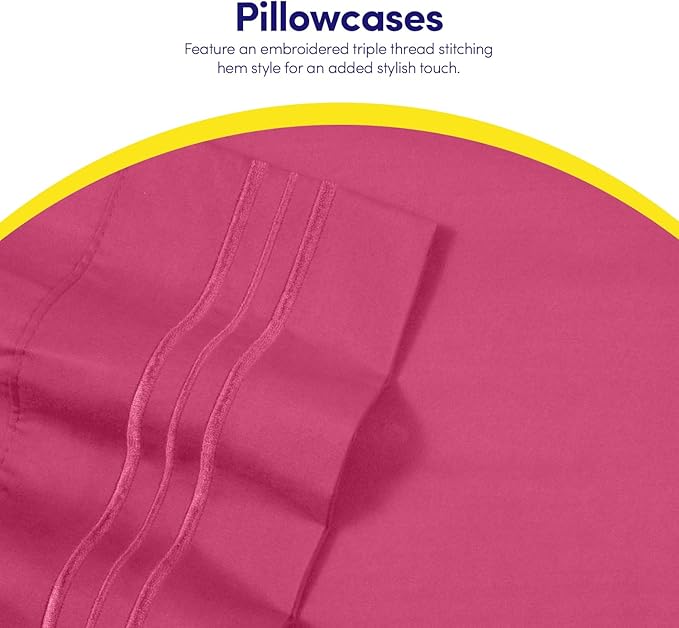 1500 Supreme Collection Full Sheet Sets Fuschia - Luxury Hotel Bed Sheets and Pillowcase Set for Full Mattress - Extra Soft, Elastic Corner Straps, Deep Pocket Sheets, Full Fuschia