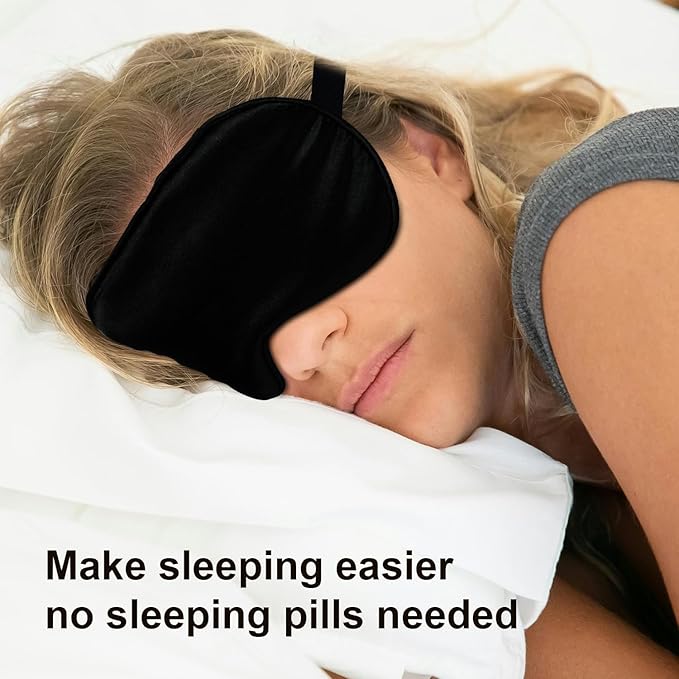 Silk Sleep Mask, Black, Adjustable Strap for Light Blocking, Travel Rest, Puffy Eyes Relief, Single Pack (Black)