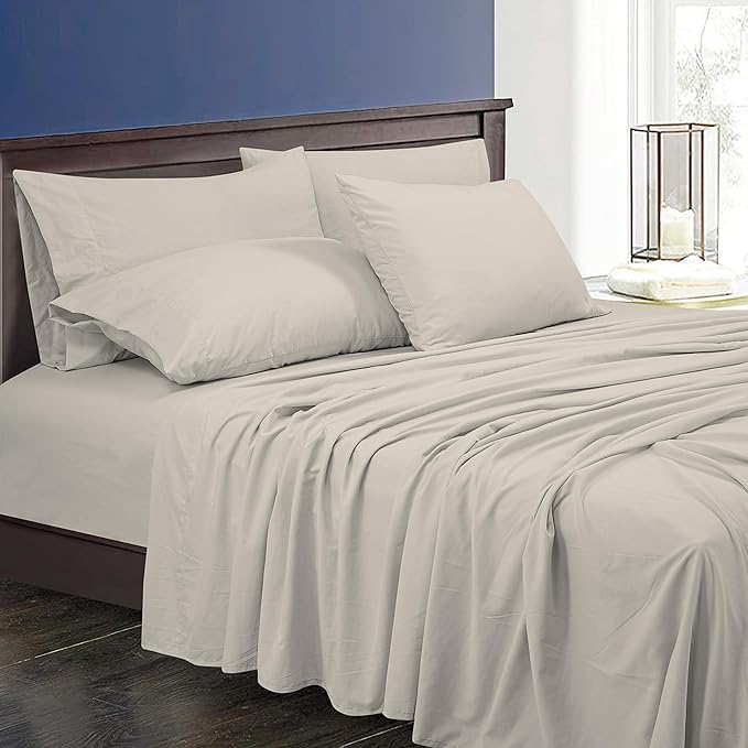 ROYALE LINENS 1500 Thread Count Cooling Sateen Poly/Cotton Sheet Set- 6 Piece King Bed Sheets - 1 Fitted, 1 Flat, 4 Pillow Cases -Soft Cool & Crisp Sheet Set (King, Rainy Day)