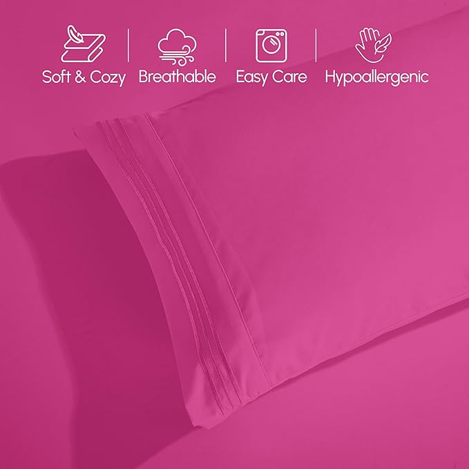 Elegant Comfort Luxurious 1500 Premium Hotel Quality Microfiber 4-Piece Sheet Set, 18-24 Inches Deep - Extra Deep Pocket Sheets - Ultra Soft 4PC Deep Pocket Sheets, King, Hot Pink