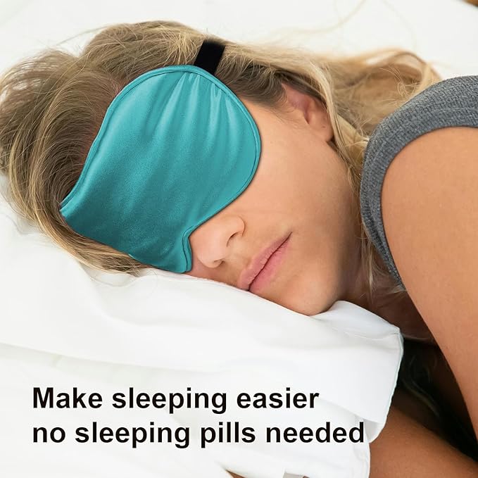 Silk Sleep Mask, Black, Adjustable Strap for Light Blocking, Travel Rest, Puffy Eyes Relief, Single Pack (Dark Green)