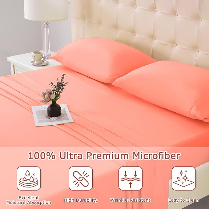 Queen Size Bed Sheet Set - 4 Piece Soft Microfiber Sheets with Deep Pockets, Cooling Technology, and Wrinkle-Free Pillowcase. Hotel-Quality, Durable Bedding, Desert Flower
