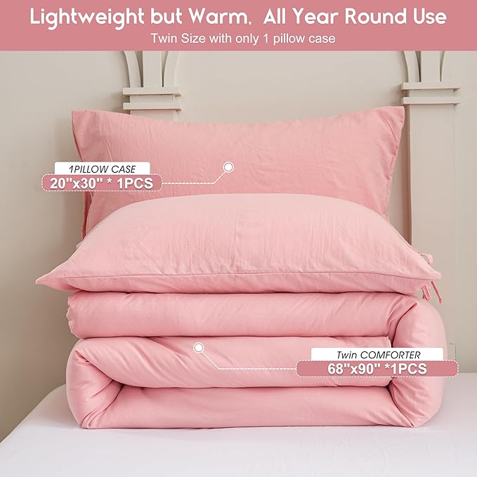 Ultra-Soft Twin/Twin XL Comforter Set for Girl Women College Dorm - Cozy Comfy 1 Down Alternative Bed Blanket Comforter and 1 Pillowcase Lightweight but Warm for All Season - Blush Light Pink