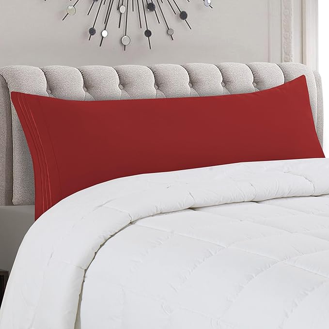 Mocassi 1-Piece Premium Body Pillowcase 1800 Series Hotel Quality Microfiber - Soft and Breathable with 3-Line Embroidery Wrinkle and Stain Resistant, Easy Care, 21" x 54", Rust