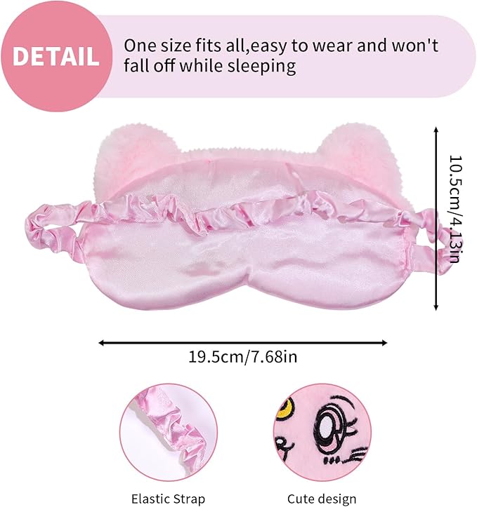 PERFECTSIGHT Sleep Eye Masks, Cute Cat Sleep Eye Cover Lightweight Adjustable Eyeshade Mask Cover for Women Men Sleep Travel Nap, Pink+White Kitty