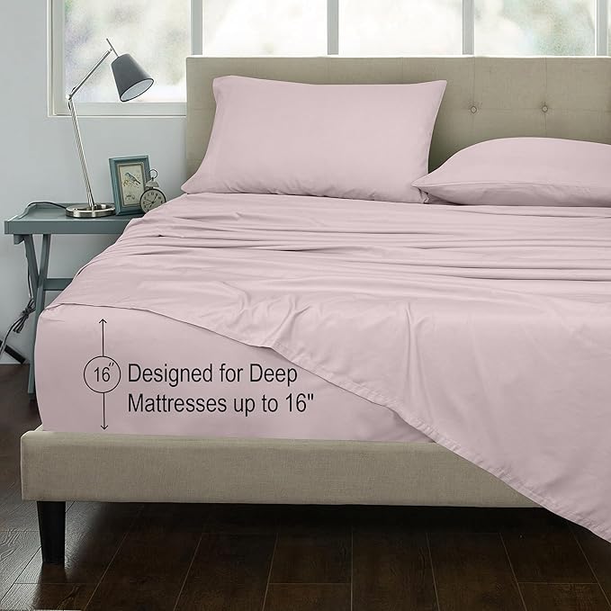 ROYALE LINENS 300 Thread Count 100% Long Staple Combed Cotton Sheet Set - 4 Piece Full Bed Sheets - 1 Fitted, 1 Flat, 2 Pillow Cases -Soft Cool & Crisp Sheet Set (Full, Lavender)