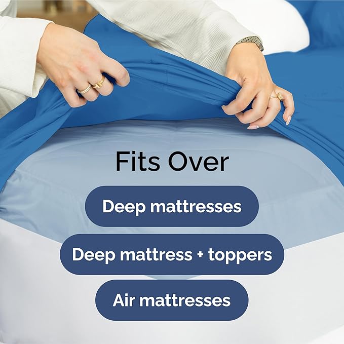 Extra Deep Queen Sheet Set - 4 Piece Breathable & Cooling Bed Sheets - Easily Fits 18 to 24 inch Mattress - Ultra Soft, Wrinkle & Fade Free w/ Extra Deep Pockets - Hotel Luxury Bedding - Royal Blue