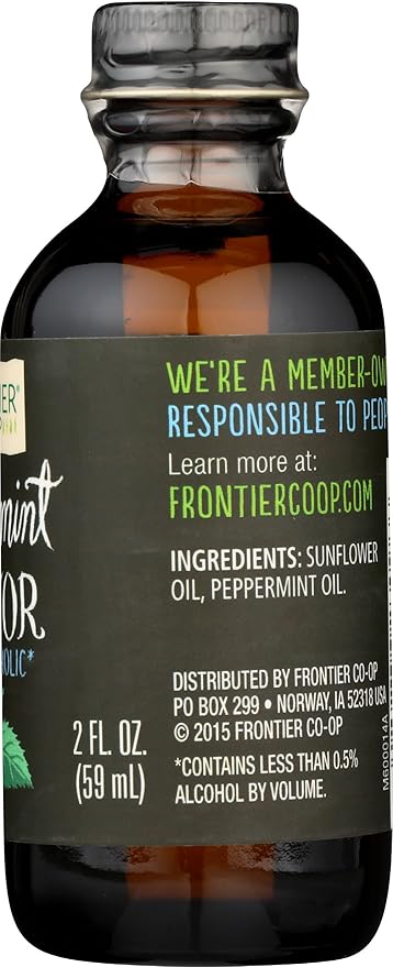 Frontier Co-op Organic Peppermint Flavor, 2 Ounce Glass Jar, Non-Alcoholic, Great for Baking, Coffee and More