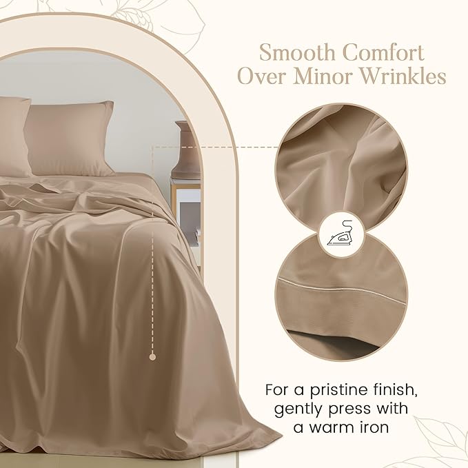 Deep Pocket Queen Sheets set, 100% Cotton Sheets Queen Size set, 800 Thread Count Soft & Durable 4 Piece Sheet & Pillowcase Sets, Sateen Weave Hotel Sheet 15" Deep, No Pill Machine Wash - Taupe