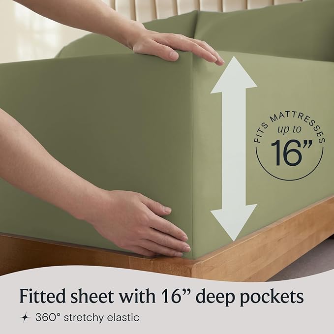 LuxClub 3 PC Sheet Bed Sheets Deep Pockets 18" Eco Friendly Wrinkle Free-Kids-Fitted Sheets Machine Washable Hotel Bedding Silky Soft - Olive Twin