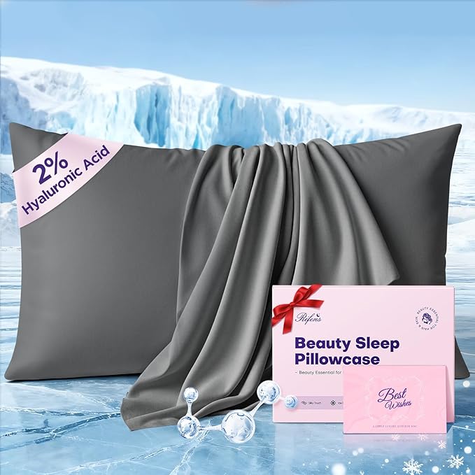 Instant Chill Cooling Pillowcase for Hot Sleepers, 2% HA Infused Pillowcase Hydrates Skin & Hair, Reduces Wrinkles & Frizz, Softer Than Silk Pillow Cases, Pillow Covers Queen (Dark Gray, 1 Pack)