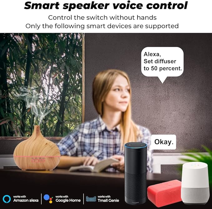 WiFi+Bluetooth Smart Essential Oil Diffuser Compatible with Alexa, Ultrasonic Aromatherapy Diffuser & Mist Humidifier with Voice & APP Remote Control, Schedule & Timer,RGB Light (UK)