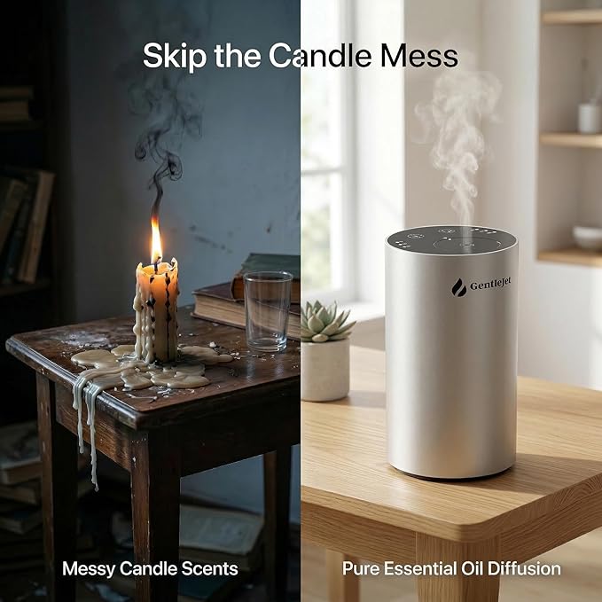 GentleJet LiteMist Waterless Nebulizing Essential Oil Diffuser – Cold Air Aromatherapy, USB-C Cordless 2000mAh Battery, Aluminum Portable for Home Office Car, 20ml