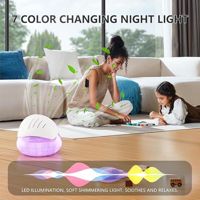 BBMars Aromatherapy Essential Oil Diffuser, Water Washable Air Purifier with 7 Color LED Night Light, Small Air Cleaner for Smoke & Pet Odor, Home Office Air Freshener