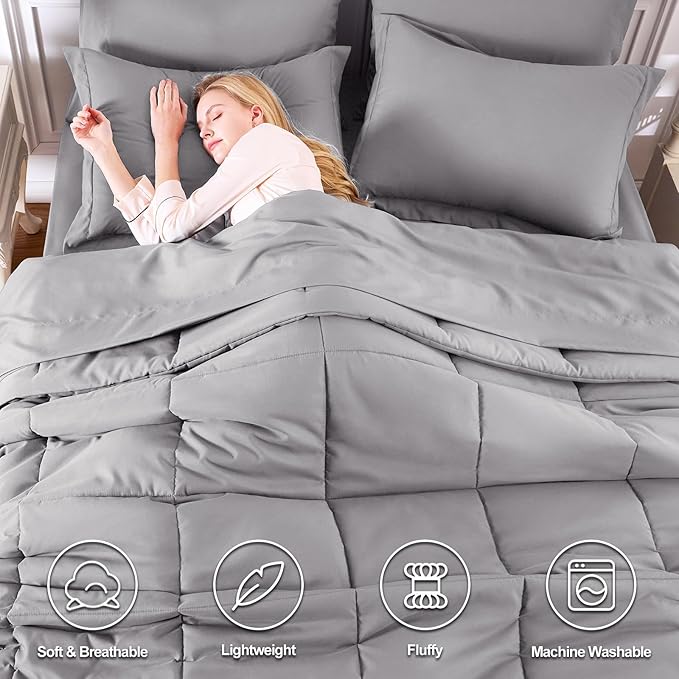 CozyLux Queen Comforter Set Grey - 7 Pieces Bed in a Bag Queen, All Season Breathable Bedding Sets, Oeko-Tex Certified Bed Set with Down Alternative Comforter, Sheets, Pillowcases & Pillow Shams